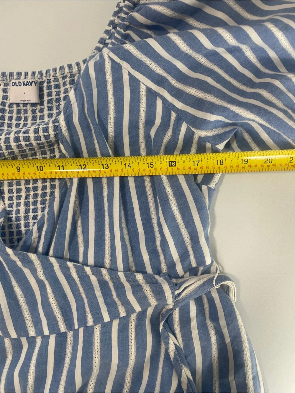 Old Navy Blue and White Striped Wrap Puff Sleeve Top
